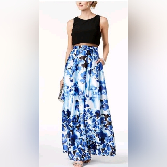 Betsy & Adam Dresses & Skirts - Blue Floral Maxi Skirt - Women's Elegant Printed Skirt